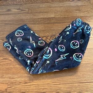 Heartbreaker Black Fleece Pajama Pants with Neon Smiley Faces Size 6